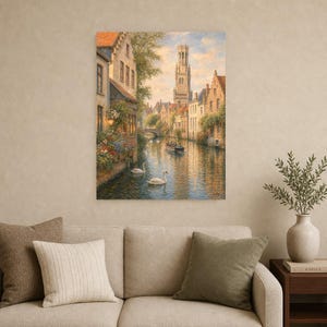 Bruges Travel Poster | Soft Painting Belgium Wall Art | Medieval Canal Cityscape Print | Printed & Shipped image 9