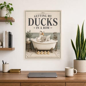 Funny Duck Bathroom Wall Art Print | Getting My Ducks In A Row Poster | Vintage Bathroom Wall Decor image 8