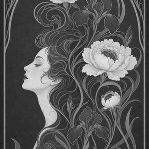 Art Nouveau Wall Art Print | Woman with Iris Flowers Poster | Modern New Botanical | Jade Plum Ivory Elegant Wall Decor image 10