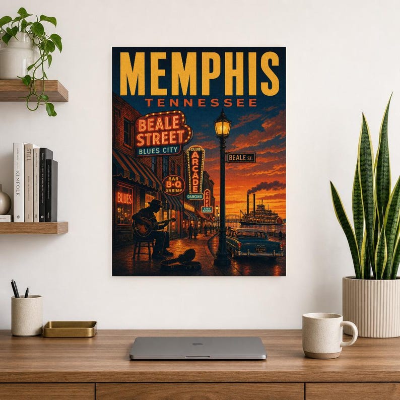 Memphis Travel Poster | Vintage 1950s Beale Street Blues Print | Tennessee Wall Art Print | Mid Century City Decor image 7