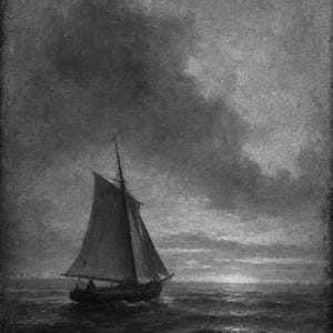 Moody Vintage Sailboat Seascape Wall Art Print | Antique Oil Painting Print | Dark Academia Coastal Decor | Tonalist Marine Poster image 10