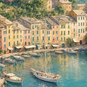 Pôster de viagem de Portofino | Pintura suave para decoração de parede da Itália | Impressão do porto da Riviera Italiana | Impresso e enviado imagem 3