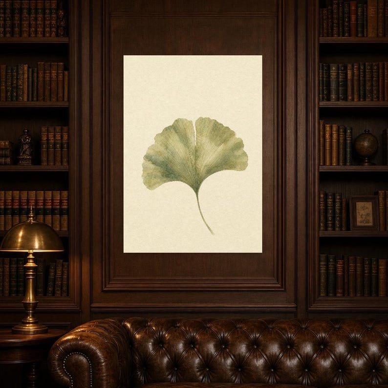 Sage Green Japandi Wall Art Print | Neutral Gallery Wall Set | Minimal Ginkgo Leaf Wabi Sabi Print image 5