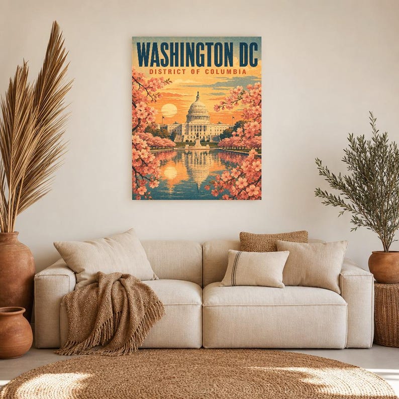 Washington DC Travel Poster | Vintage 1950s Capitol Print | Retro USA Wall Art Print | Mid Century City Decor image 8