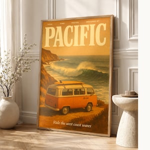 Pacific Retro Poster | Vintage 70s Wall Art Print | Aesthetic Magazine Print | Mid Century Retro Decor Gift image 1