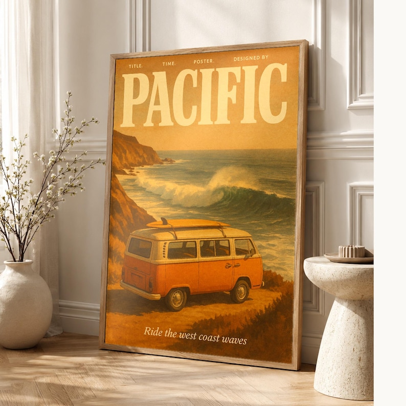 Pacific Retro Poster | Vintage 70s Wall Art Print | Aesthetic Magazine Print | Mid Century Retro Decor Gift image 1