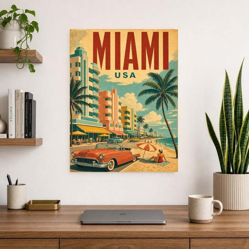 Miami Travel Poster | Vintage Art Deco Print | USA Wall Art | Printed & Shipped image 8