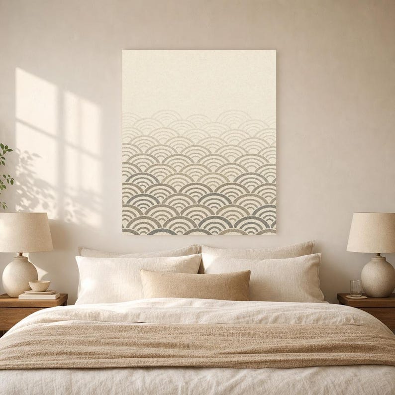 Set da parete neutro per la galleria Japandi Wall Art | Onde Seigaiha di salvia di sabbia | Stampa Wabi Sabi immagine 6