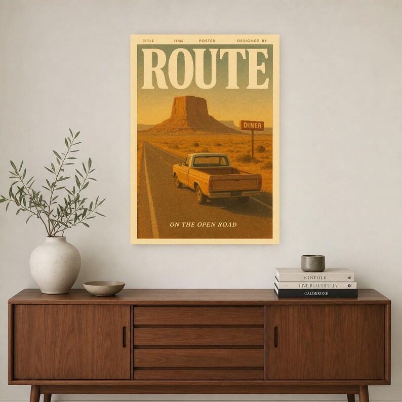 Routeretro-poster | Vintage jaren '70 kunst aan de muur afdrukken | Esthetische tijdschriftafdruk | Halverwege de eeuw retro decor cadeau afbeelding 3