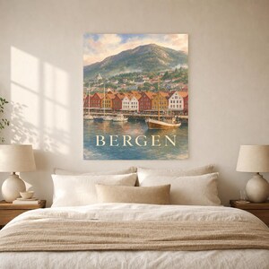 Bergen Travel Poster | Soft Painting Norway Wall Art | Named City Print | Printed & Shipped image 6