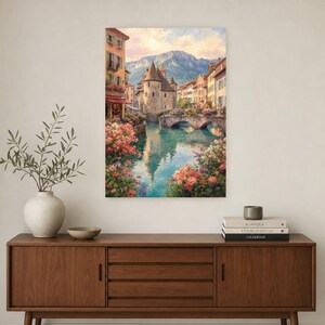 Annecy Travel Poster | Soft Painting France Wall Art | Venice of the Alps Canal Print | Printed & Shipped image 2