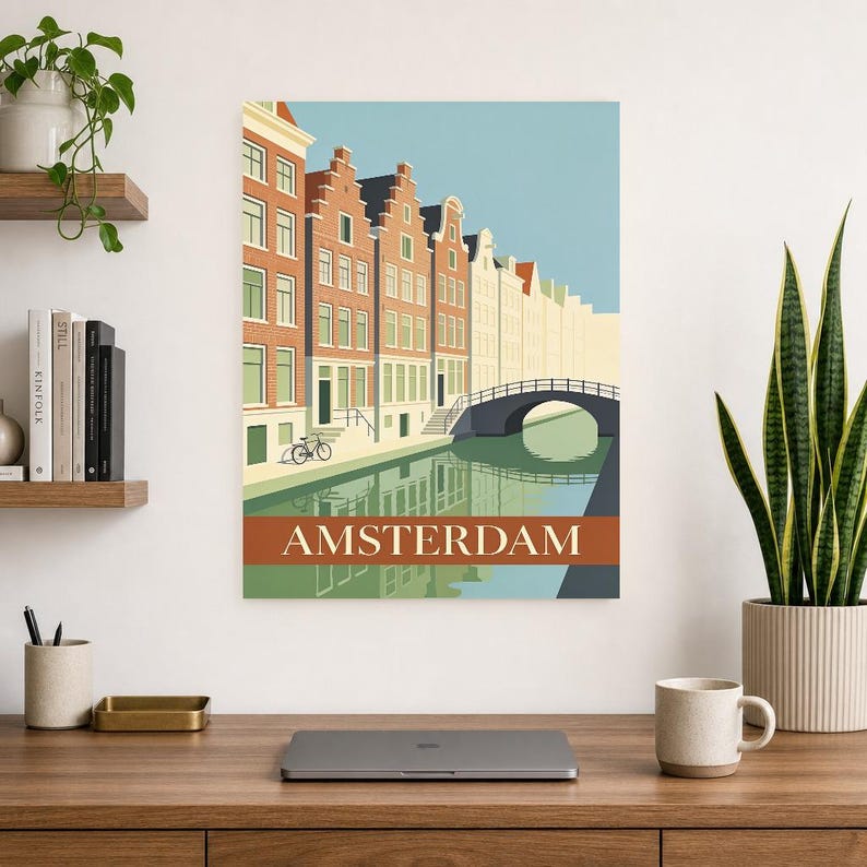 Amsterdam Vintage Travel Poster | Retro Netherlands City Art Print | Housewarming Gift Wall Decor image 13