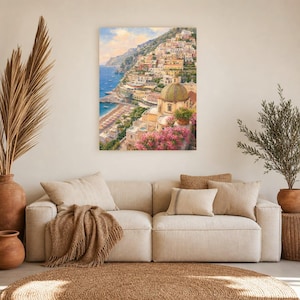 Positano reisposter | Zachte schildering Amalfikust print | Italiaanse muurdecoratie | Kustdecoratie | Gedrukt en verzonden afbeelding 7