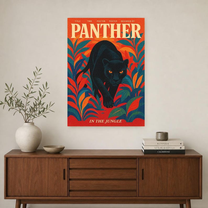 Panther Retro Poster | Vintage 70s Wall Art Print | Aesthetic Magazine Print | Mid Century Retro Decor Gift image 3
