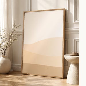Cream Ecru Minimalist Abstract Wall Art | Soft Dune Texture Poster | Above Sofa Neutral Print image 1