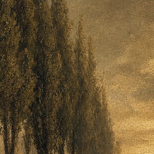 Moody Country Lane Pappelbäume Wandkunstdruck | Vintage Ölgemälde Druck | Golden Horizon Tonalistisches Dekor | Antikes Wegposter Bild 4