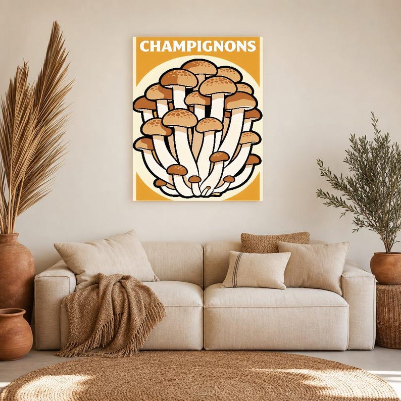 Mushroom Kitchen Wall Art Print | Retro Bistro Food Poster | Maximalist Cottagecore Kitchen Print | Dining Decor image 11