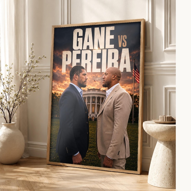 Póster Gane vs Pereira | Noche de pelea en la Casa Blanca de UFC 2026 | Impresión de arte de pared cara a cara de MMA ? Decoración de lucha imagen 1