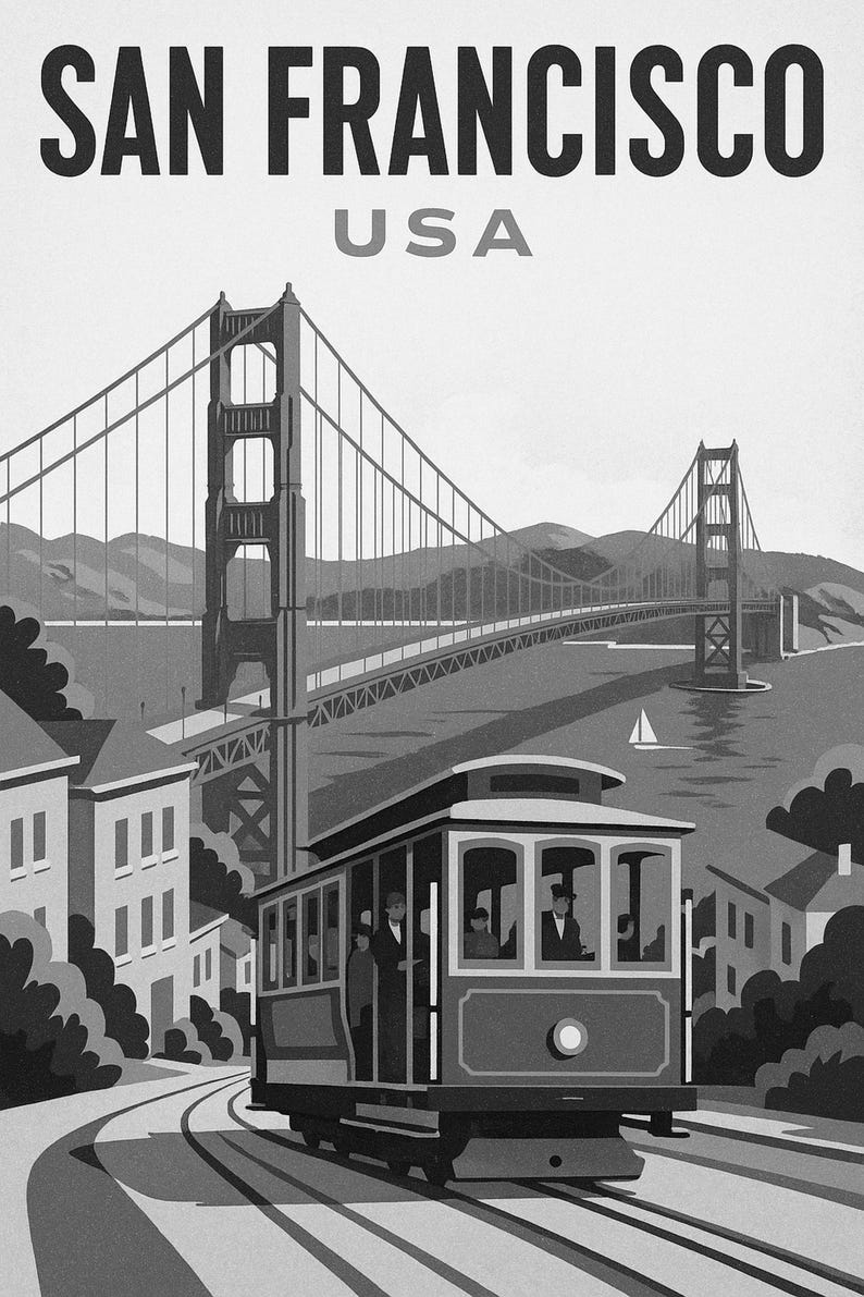 San Francisco Travel Poster | Vintage 1950s Golden Gate Print | Retro California Wall Art Print | Mid Century City Decor image 10