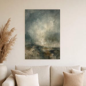 Dark Green Abstract Wall Art Print | Large Statement Color Field Print | Forest Impasto Textured Poster | Moody Wabi-Sabi Office Decor image 4