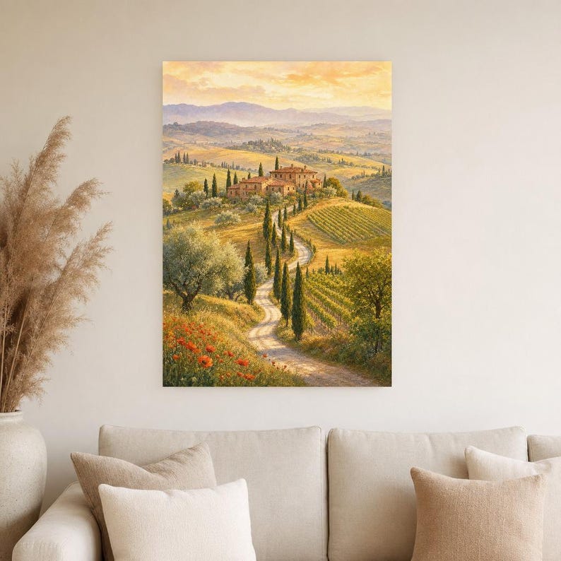 Toscane reisposter | Zachte schildering Italië muurdecoratie | Print van het Toscaanse platteland | Gedrukt en verzonden afbeelding 4