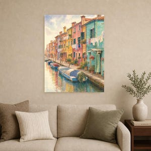 Burano Travel Poster | Soft Painting Italy Wall Art | Colorful Venice Canal Houses Print | Printed & Shipped image 9