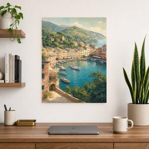 Pôster de viagem de Portofino | Pintura suave para decoração de parede da Itália | Impressão do porto da Riviera Italiana | Impresso e enviado imagem 8