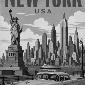 New York Travel Poster | Vintage Skyline Print | USA Wall Art | Printed & Shipped image 10