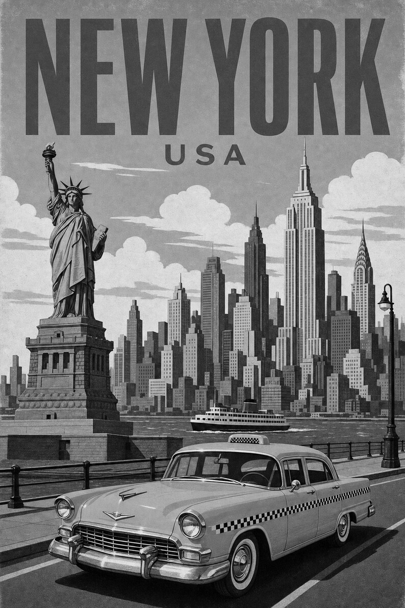 New York Travel Poster | Vintage Skyline Print | USA Wall Art | Printed & Shipped image 10