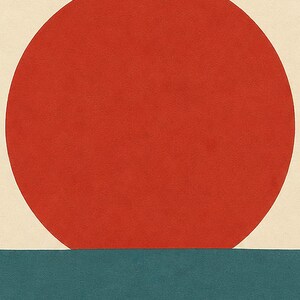 Tomato Red Sun Nordic Lake Wall Art Print | Minimalist Sun Poster | Cut-Paper Mid-Century Print | Gray Blue Scandi Decor image 3