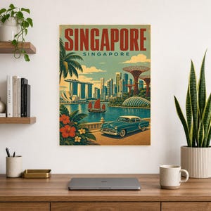 Singapore Travel Poster | Vintage Marina Bay Print | Singapore Wall Art | Printed & Shipped image 8