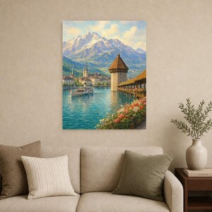 Reiseposter Vierwaldstättersee | Wandbild Schweiz (weiche Malerei) | Kunstdruck eines Sees in den Schweizer Alpen | Gedruckt & Versand Bild 9