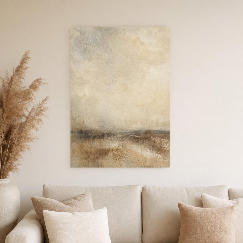 Warm Beige Abstract Wall Art Print | Neutral Color Field Print | Sand Taupe Watercolor Poster | Japandi Minimalist Bedroom Decor image 4