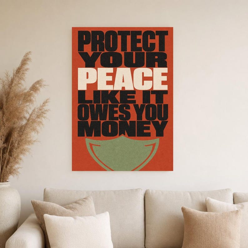 Skydda din fred-poster | Djärv typografisk väggkonsttryck | Självvårdscitattryck | Boho bekräftelsedekor | Gåva för mental hälsa bild 5