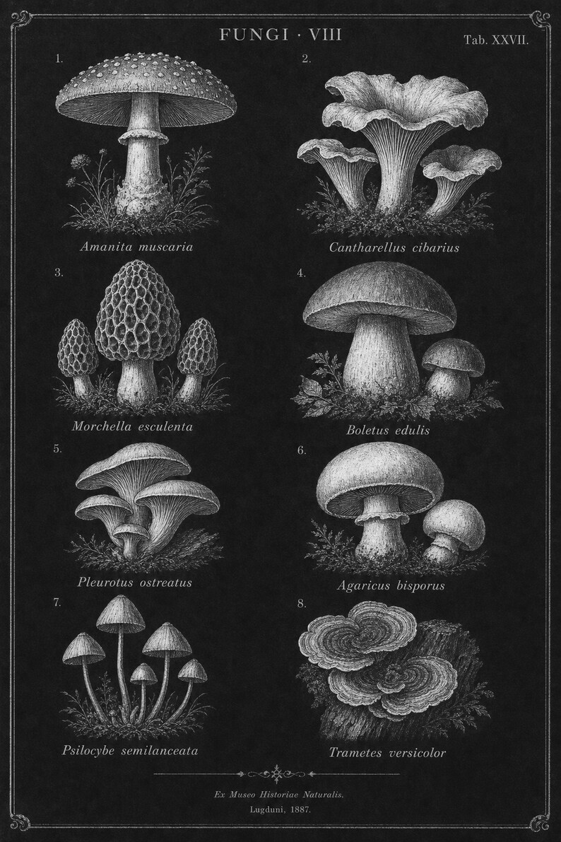 Mushroom Botanical Wall Art Print | Dark Academia Mycology Poster | Vintage Fungi Illustration | Forest Green Natural History Decor image 10