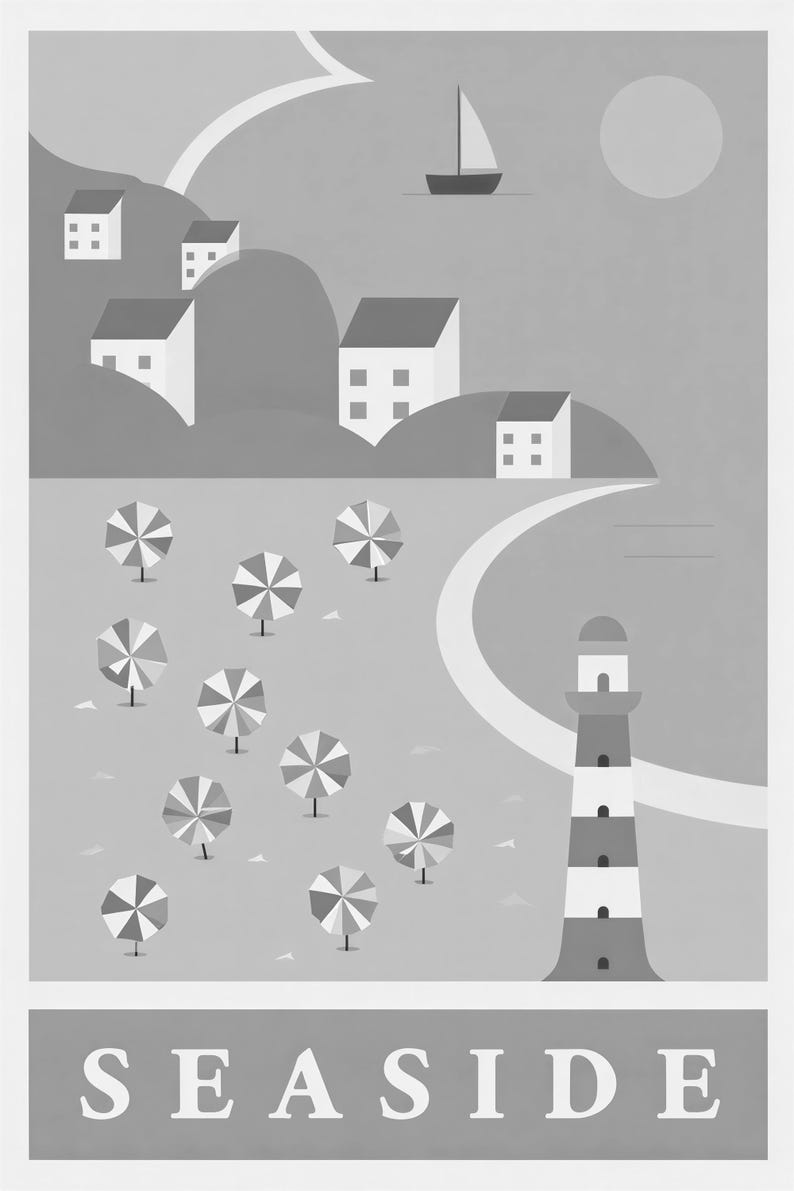 Zestaw grafik ściennych „Saffron Coastal Travel” | Plakat retro z plażą | Wydruk w galerii Seaside zdjęcie 10