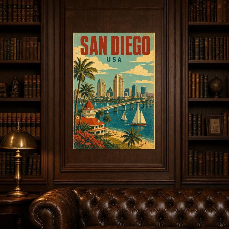 San Diego Travel Poster | Vintage 1950s Bay Print | Retro California Wall Art | Mid Century City Decor image 5