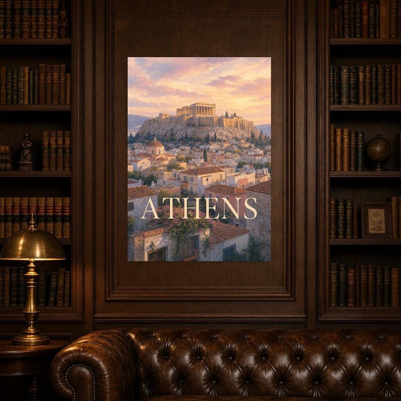 Reisposter Athene | Zachte schildering Griekenland Muurdecoratie | Kunstprint met stadsnaam | Gedrukt en verzonden afbeelding 5