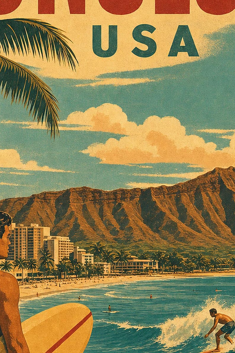 Honolulu Travel Poster | Vintage Hawaii Print | USA Wall Art | Printed & Shipped image 3