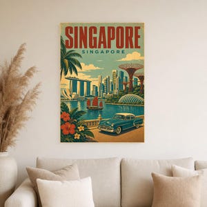 Singapore Travel Poster | Vintage Marina Bay Print | Singapore Wall Art | Printed & Shipped image 4