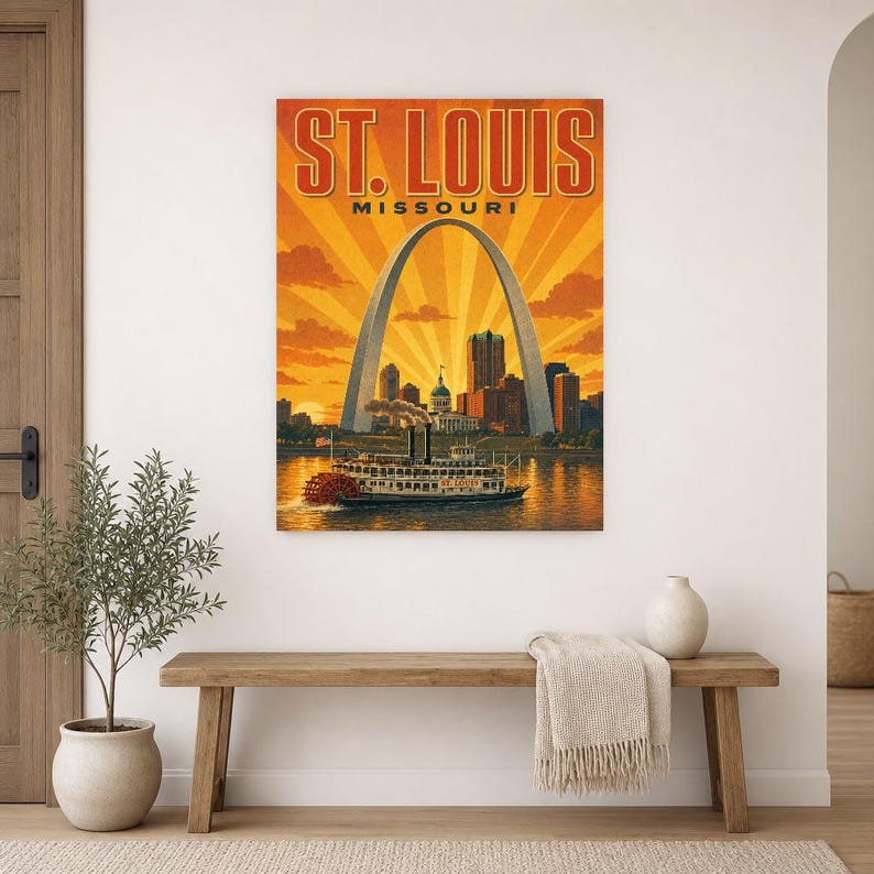 St. Louis Travel Poster | Vintage 1950s Gateway Arch Print | Missouri Wall Art Print | Mid Century City Decor image 9