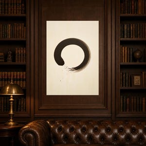 Charcoal Enso Zen Wall Art | Minimalist Ink Brush Circle Poster | Black Cream Meditation Print image 5