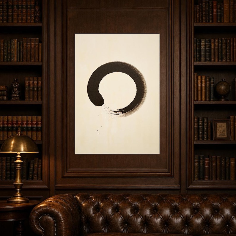 Charcoal Enso Zen Wall Art | Minimalist Ink Brush Circle Poster | Black Cream Meditation Print image 5