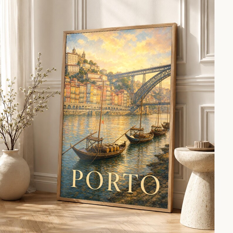 Porto Travel Poster | Soft Painting Portugal Wall Art | Named City Art Print | Printed & Shipped image 1