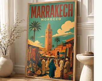 Marrakech Travel Poster | Vintage Souk Print | Morocco Wall Art | Printed & Shipped