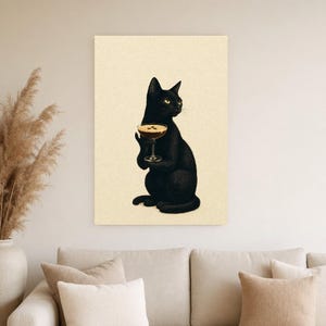 Black Cat Martini Wall Art Print | Espresso Martini Poster | Bar Cart Print | Quirky Black Cat Club Kitchen Decor image 4