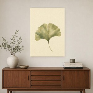 Sage Green Japandi Wall Art Print | Neutral Gallery Wall Set | Minimal Ginkgo Leaf Wabi Sabi Print image 2
