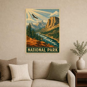 Burnt Orange National Park Wall Art | WPA Mountain Poster | Cabin Lodge Print image 9