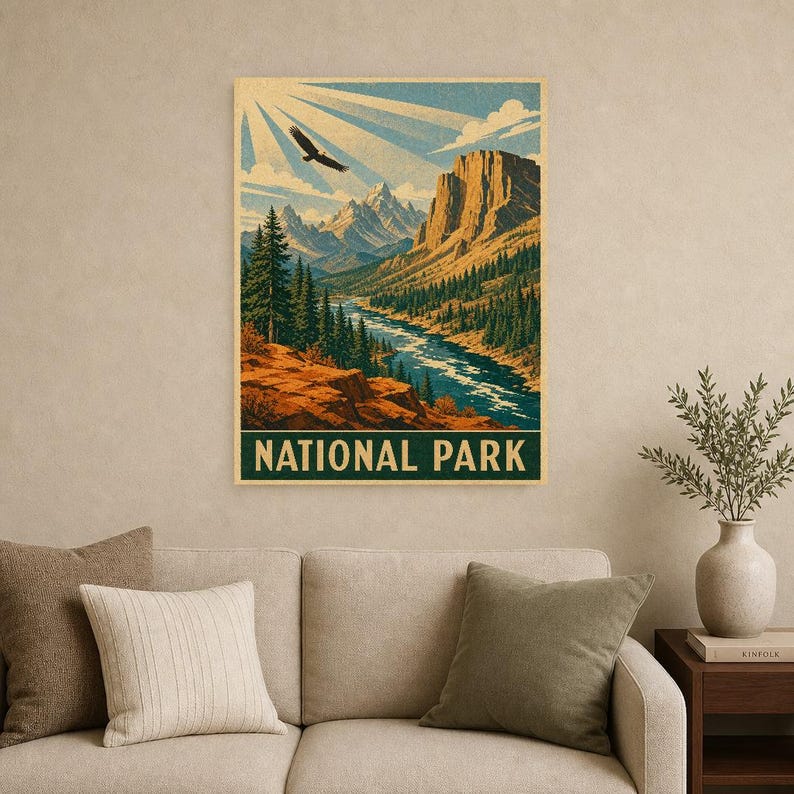 Burnt Orange National Park Wall Art | WPA Mountain Poster | Cabin Lodge Print image 9