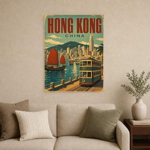 Hong Kong Travel Poster | Vintage Harbor Print | China Wall Art | Printed & Shipped image 9